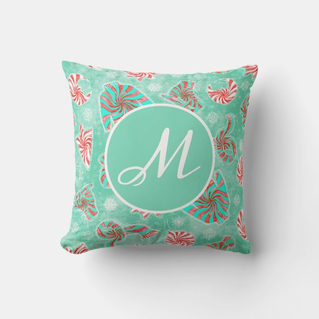 Peppermint Swirl Winter Throw Pillow (Front)