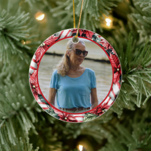 Peppermint Wreath ANY Photo Ceramic Ornament