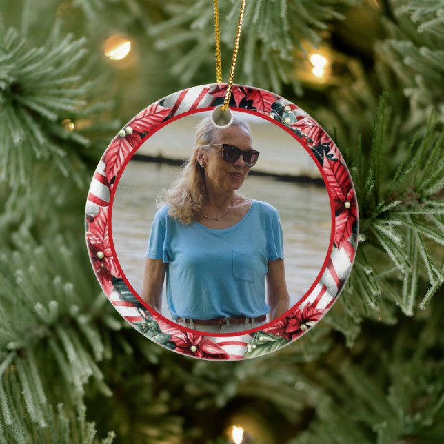 Peppermint Wreath ANY Photo Ceramic Ornament (Tree)