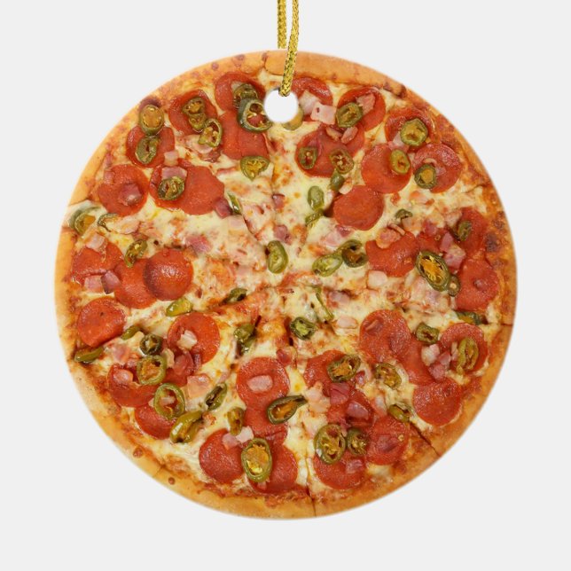 Pepperoni Cheese Pizza Funny Gag Food Christmas Ceramic Ornament (Front)
