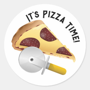 Pepperoni Pizza and Pizza Cutter Classic Round Sticker