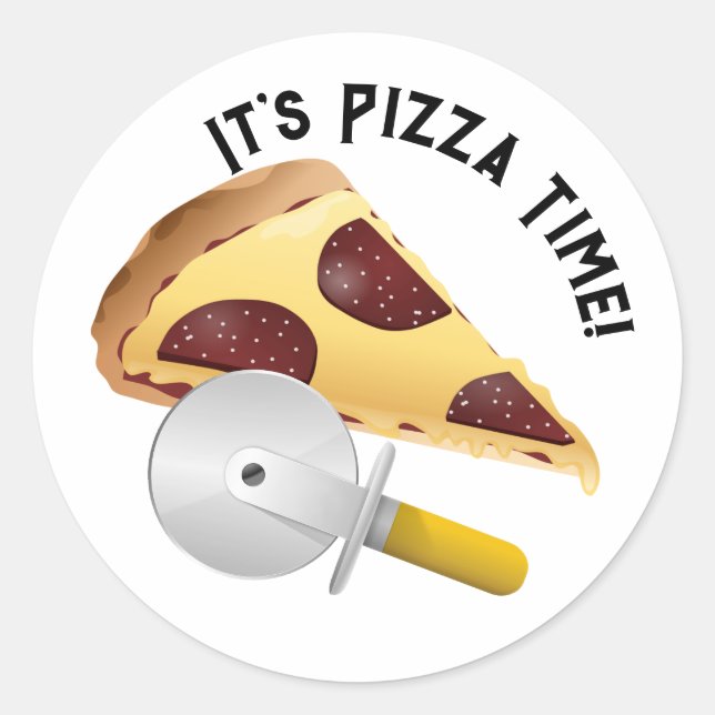Pepperoni Pizza and Pizza Cutter Classic Round Sticker (Front)