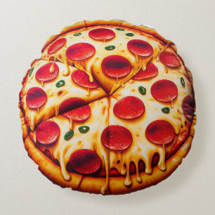 Pepperoni Pizza Coussin rond - Amusant et réaliste