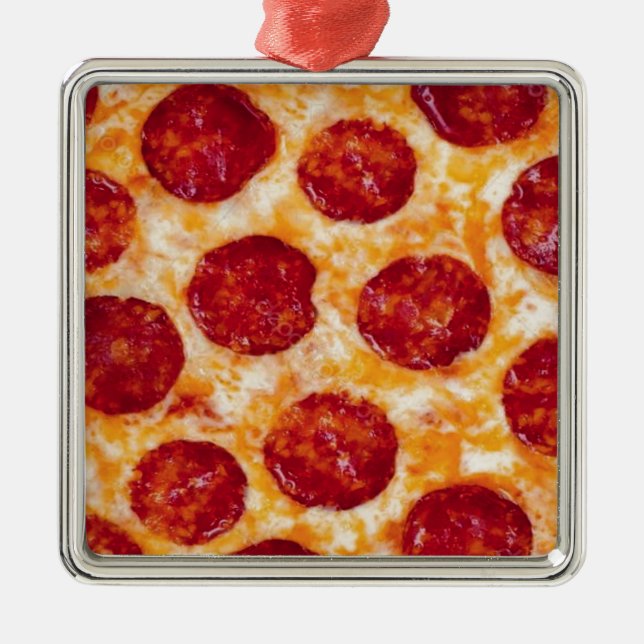 Pepperoni Pizza Hot and Yummy! Metal Ornament (Front)