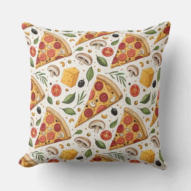 Pepperoni Pizza Lover Pattern - Fun Pizza Party Throw Pillow (Front)