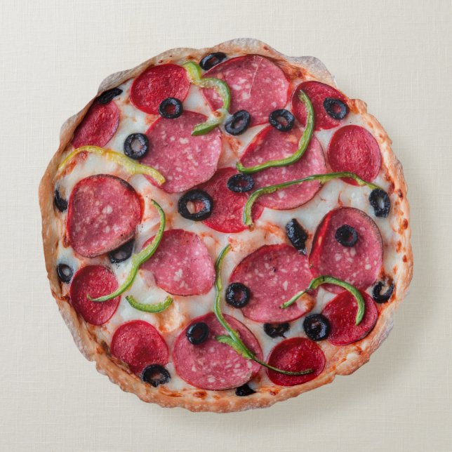 Pepperoni Pizza Print Double Sided Round Pillow (Back)