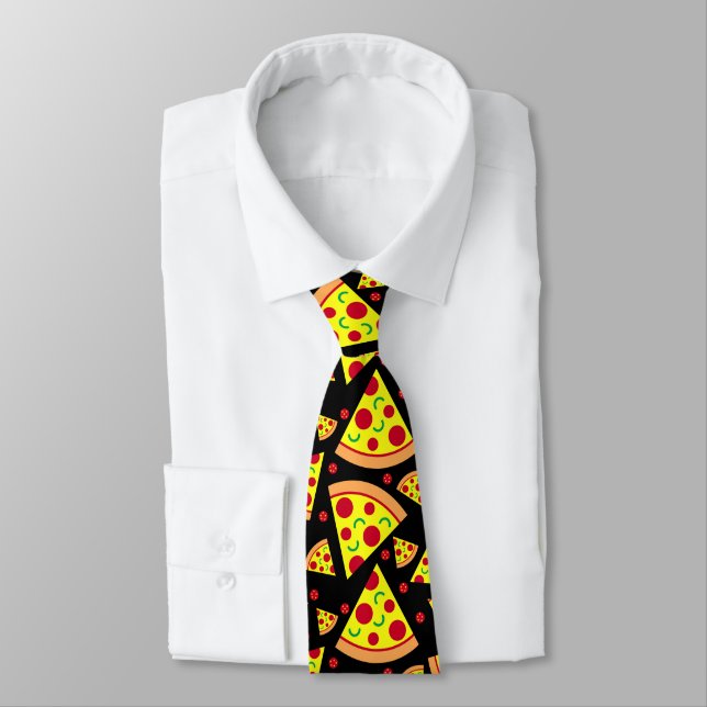 Pepperoni Pizza Slices Food Patterned Tie (Tied)