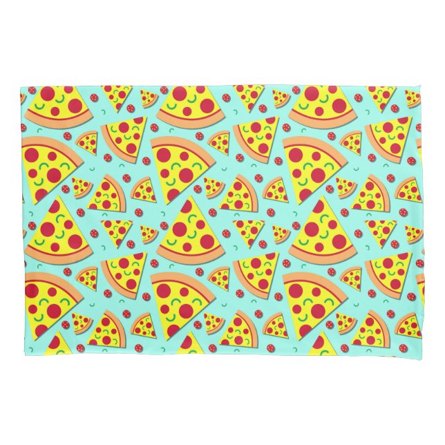 Pepperoni Pizza Slices on Blue Food Patterned Boys Pillowcase (Front)