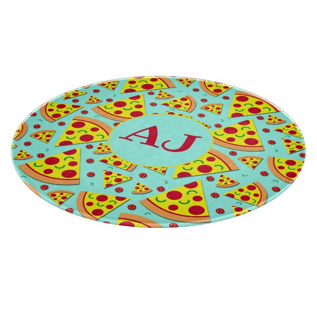 Pepperoni Pizza Slices Pattern Monogrammed Cutting Board (Corner)