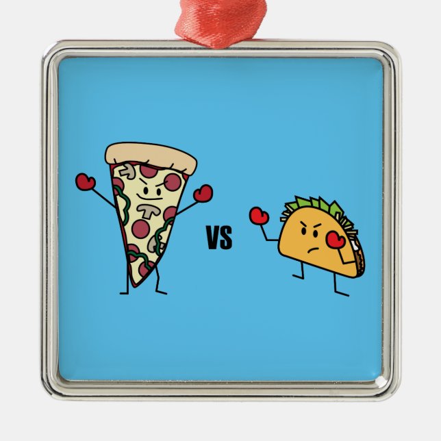 Pepperoni Pizza VS Taco: Mexican versus Italian Metal Ornament (Front)