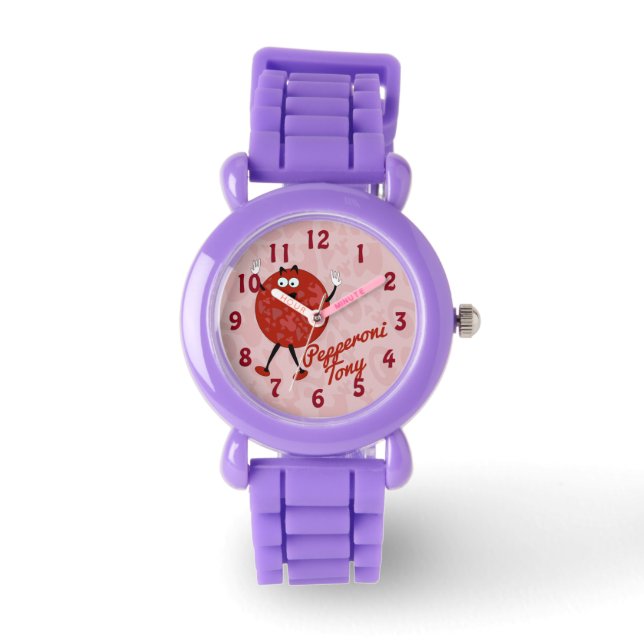 Pepperoni Tony Time Cute Pizza Cartoon Fun Watch (Front)