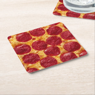pepperonis pizza square paper coaster