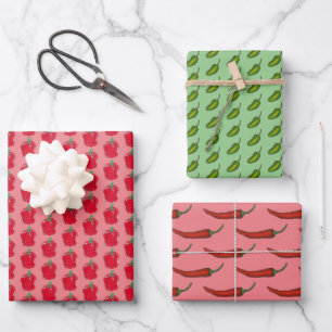 Peppers Bell Chili Hot Jalapeño Green Red Veggie Wrapping Paper Sheet