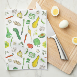 Peppers Peas Squash Potato Watercolor Vegetables Kitchen Towel