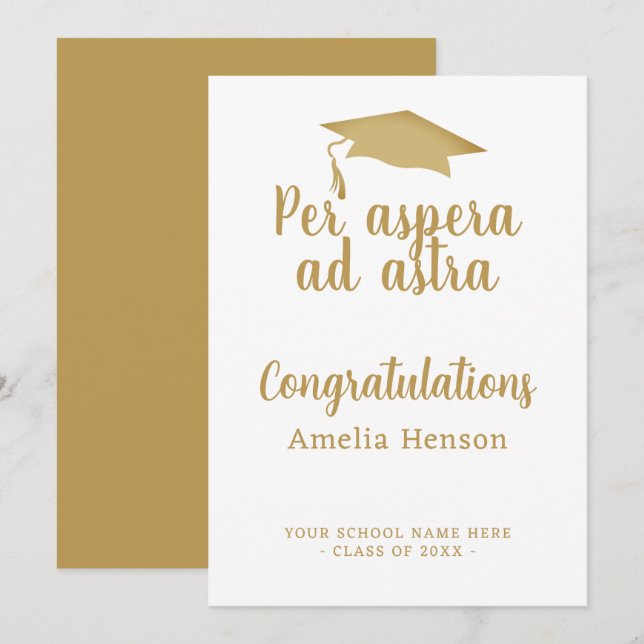 Per aspera ad astra Latin Congrat Graduation Cap Card (Front/Back)