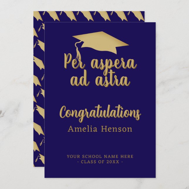 Per aspera ad astra Latin Congrat Graduation Cap Card (Front/Back)
