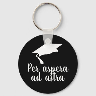 Per aspera ad astra Latin Quote Black Graduation Keychain