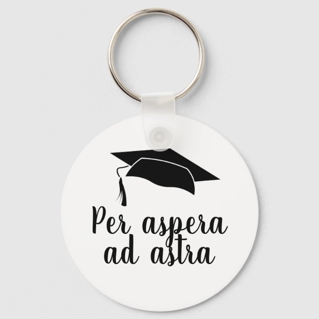 Per aspera ad astra Latin Quote Black Graduation Keychain (Front)