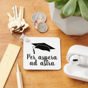 Per aspera ad astra Latin Quote Black Graduation Keychain
