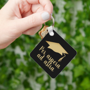 Per aspera ad astra Latin Quote Golden Graduation Keychain
