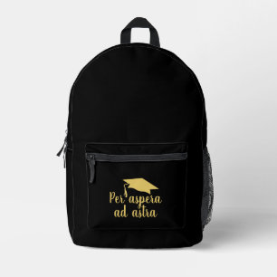 Per aspera ad astra Latin Quote Hat Graduation Printed Backpack