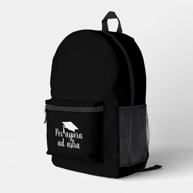 Per aspera ad astra Latin Quote Hat Graduation Printed Backpack (Back Corner Right)