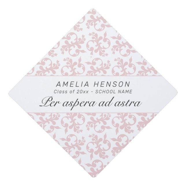 Per aspera ad Astra Rococo Pink Pattern  Graduation Cap Topper (Front)
