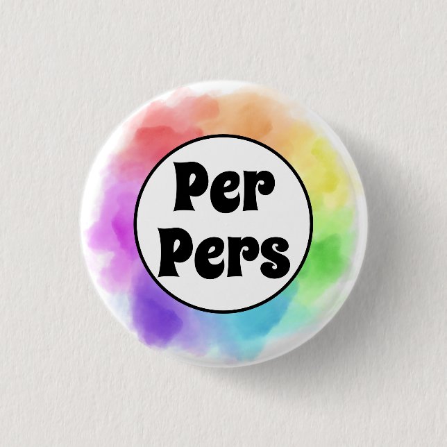 Per Pers Pronouns in Watercolor Circle Button (Front)