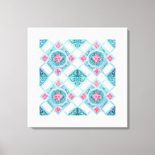 Peranakan Geometric Tile Teal Canvas Print