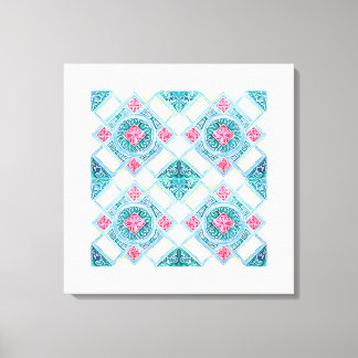 Peranakan Geometric Tile Teal Canvas Print
