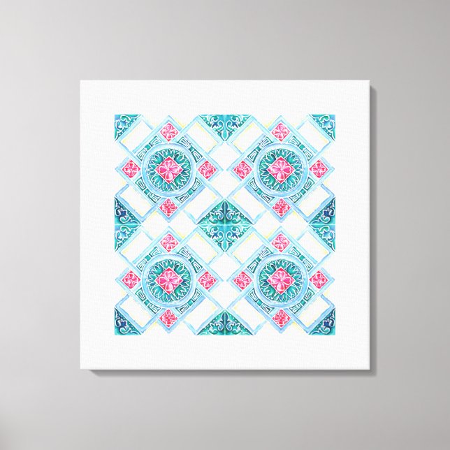 Peranakan Geometric Tile Teal Canvas Print (Front)