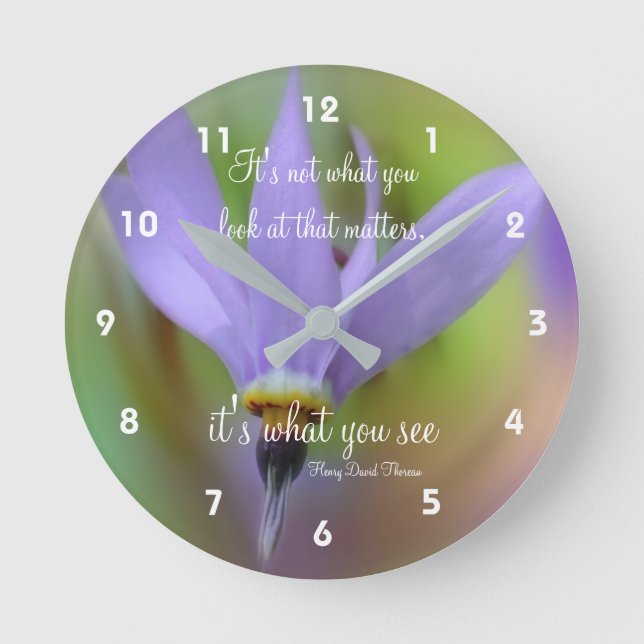 Perception Quote Purple Flower Inspirational  Round Clock (Front)
