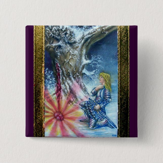 PERCEVAL AND VISION OF THE HOLY GRAIL 2 INCH SQUARE BUTTON (Front)
