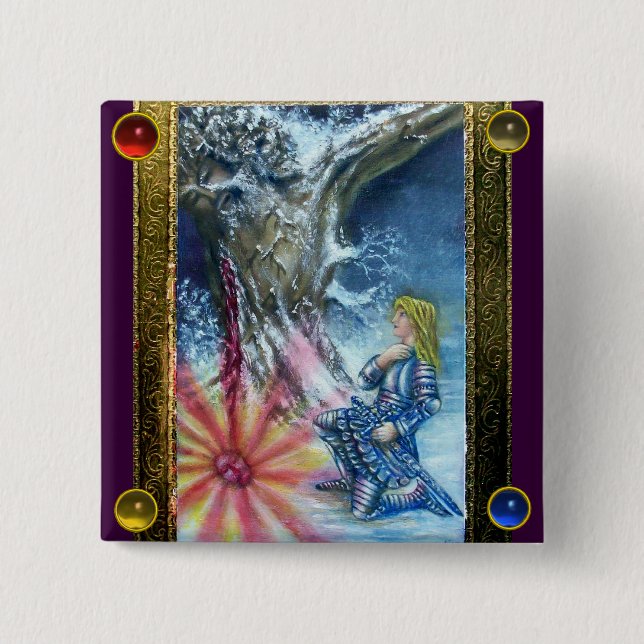 PERCEVAL AND VISION OF THE HOLY GRAIL 2 INCH SQUARE BUTTON (Front)