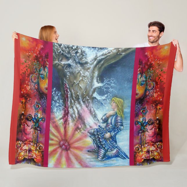 PERCEVAL AND VISION OF THE HOLY GRAIL Red Blue Fleece Blanket (In Situ)