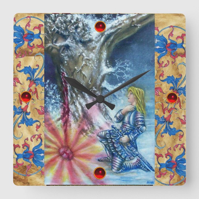 PERCEVAL AND VISION OF THE HOLY GRAIL SQUARE WALL CLOCK (Front)