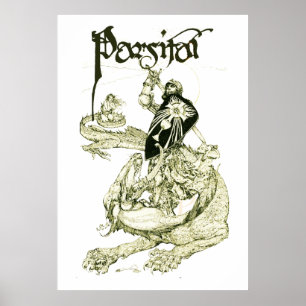 PERCEVAL FIGHTING DRAGON,QUEST HOLY GRAIL Fantasy Poster