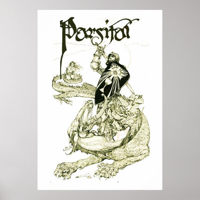PERCEVAL FIGHTING DRAGON,QUEST HOLY GRAIL Fantasy Poster (Front)