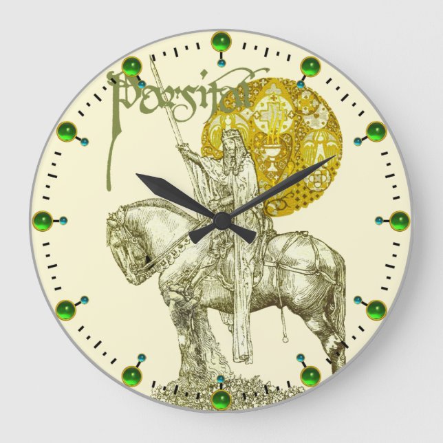PERCEVAL LEGEND /QUEST OF HOLY GRAIL Green Fantasy Large Clock (Front)