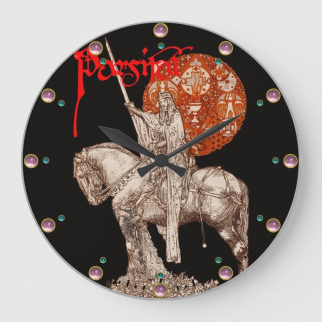 PERCEVAL LEGEND /QUEST OF HOLY GRAIL Red Fantasy Large Clock (Front)