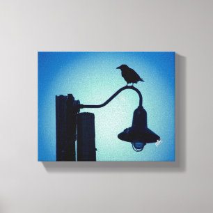 Perched Bird Hanging Lamp Blue Halo Art Canvas Print