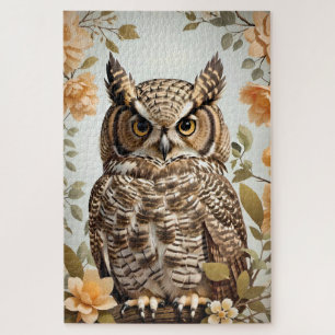 Perched Botanical Great Horned Owl  Jigsaw Puzzle