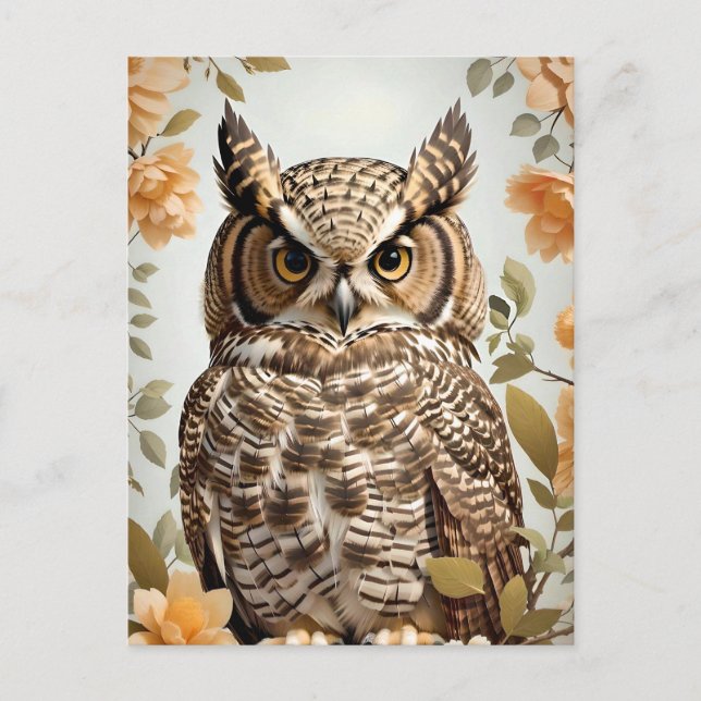 Perched Botanical Great Horned Owl  Postcard (Front)