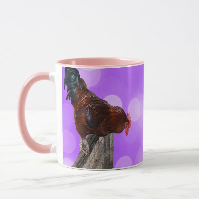 Perched in Majesty: Rooster On Dreamy Purple Glow Mug (Left)