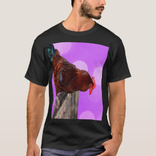 Perched in Majesty: Rooster On Dreamy Purple Glow T-Shirt