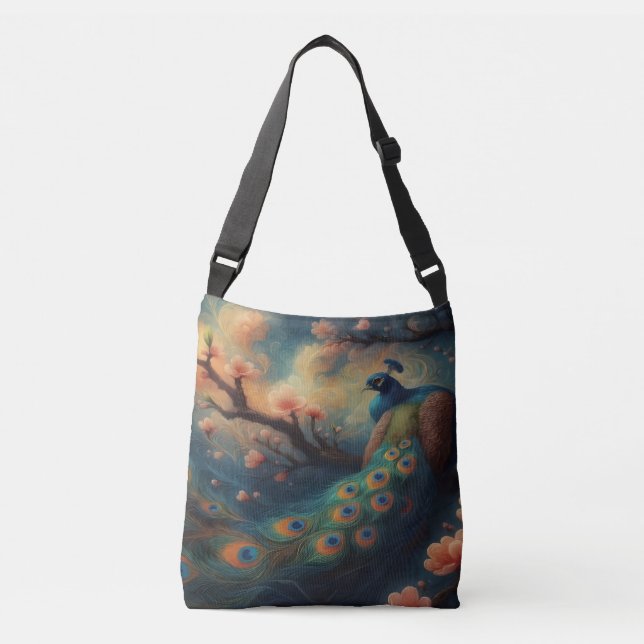 Perched Peacock  Crossbody Bag (Front)