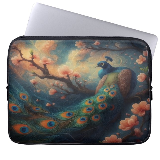 Perched Peacock Laptop Sleeve (Front)