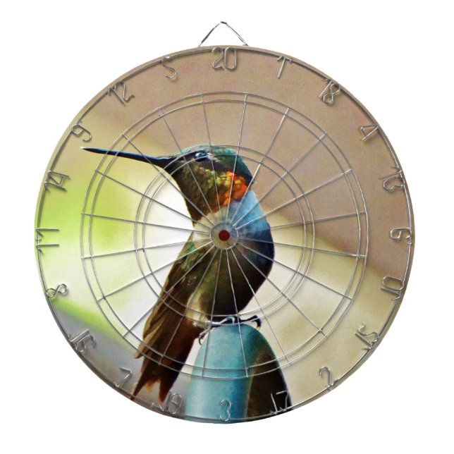 Perched Ruby and Green  little Hummingbird Dartboard (Front)