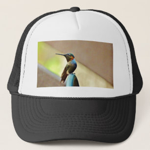 Perched Ruby and Green  little Hummingbird Trucker Hat