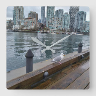 Perched Seagull Square Wall Clock